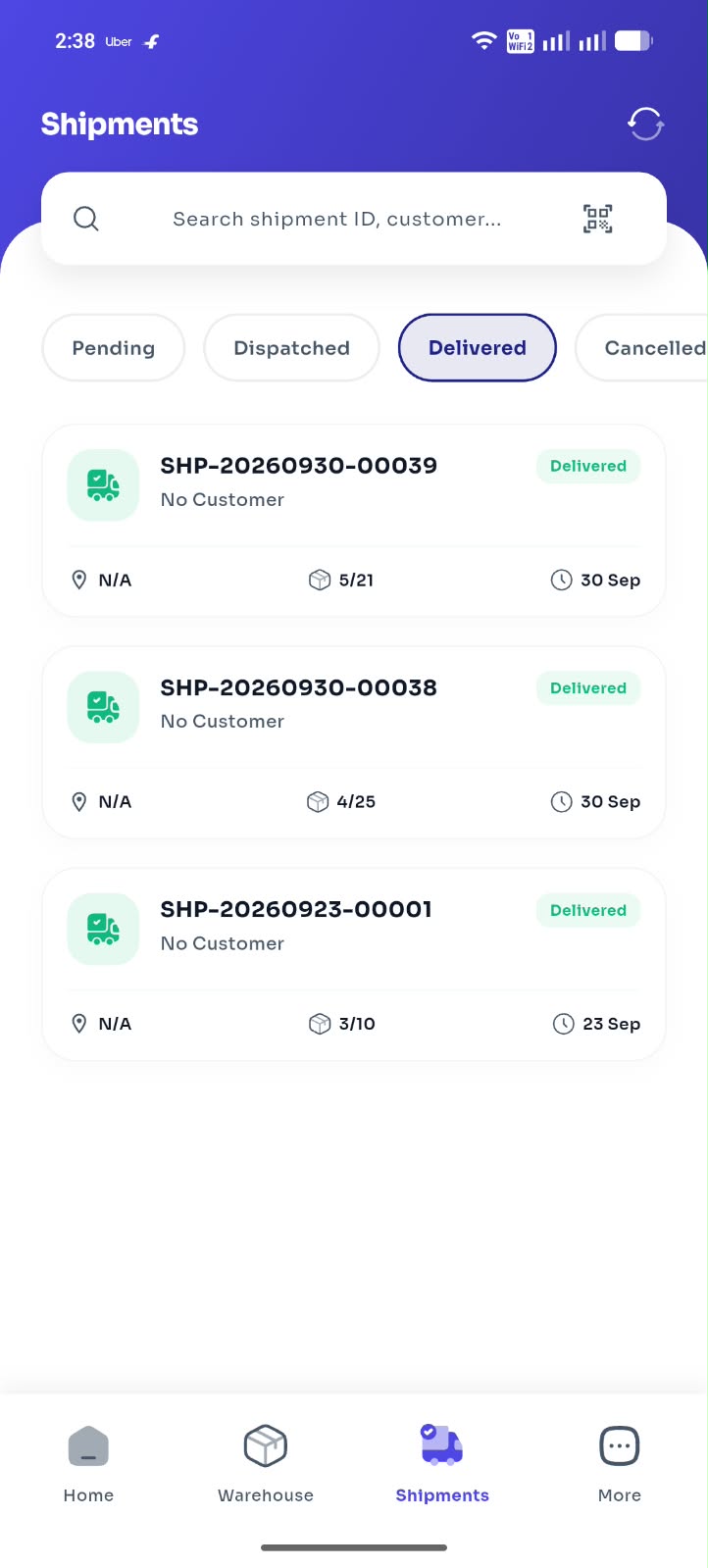 Ambicare Shipments inside a mobile mockup